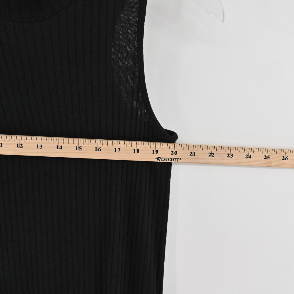 AQUA Mock Neck Ribbed Knit Sheath Dress Womens Size S Black Sleeveless LBD 6766 - Picture 4 of 13